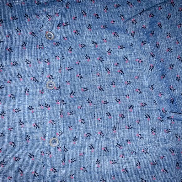 MBX Womens L Blue Summer Shirt Casual Short Sleeve Button Up Pattern Camp Party - Picture 5 of 10